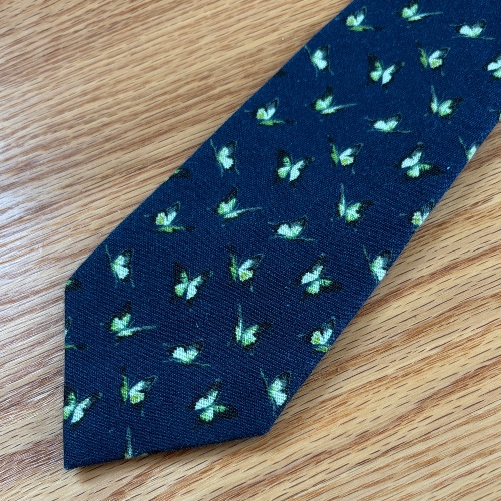 Banana Republic Dark Blue Tie with Green Butterfly Design
